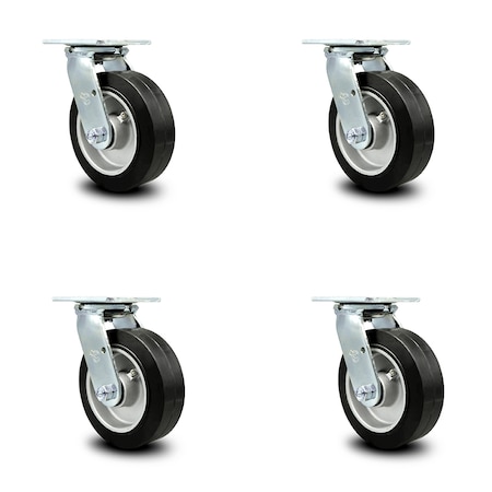 Service Caster 6 Inch Rubber on Aluminum Caster Set with Ball Bearing and Swivel Lock SCC SCC-30CS620-RAB-BSL-4